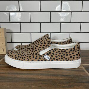 J.CREW Factory Road Trip Womens 8.5 Shoes Cheetah Printed Canvas Slip On Sneaker